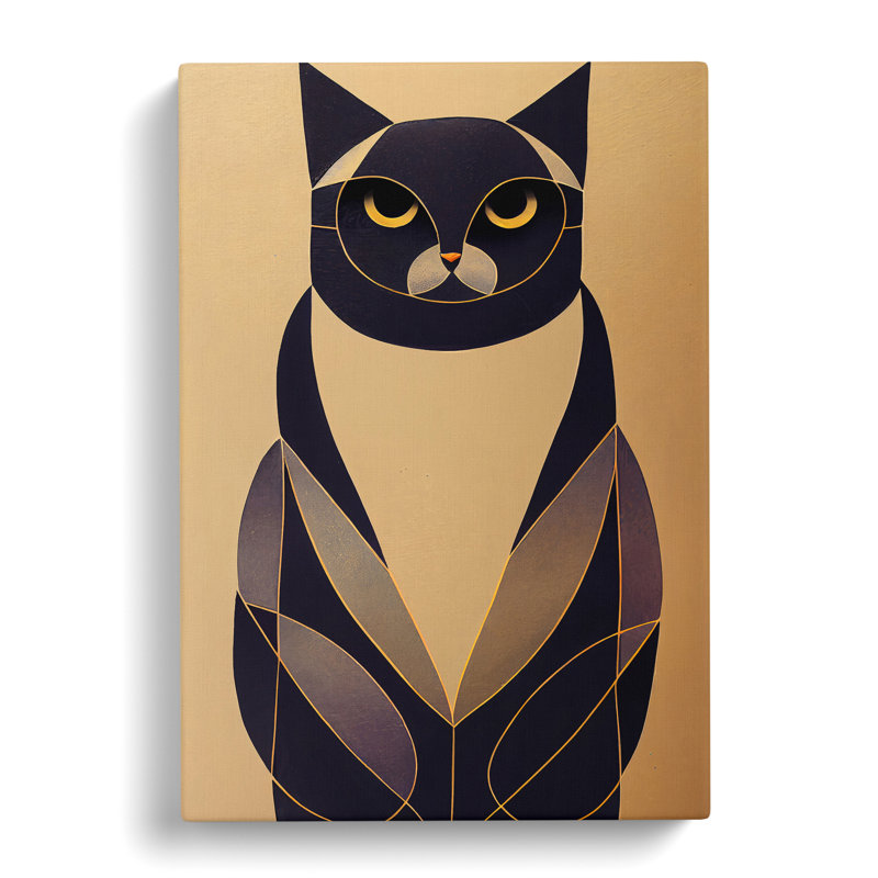 XC1022-1302X Cat Art Deco No.3 - Wrapped Canvas Print, 50cm H x 35cm W x 3cm D