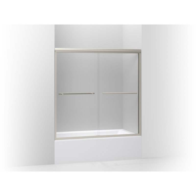 Porte de bain double coulissante l 59,63" x h 58,06" avec technologie cleancoat®, Nickel mat, Givré