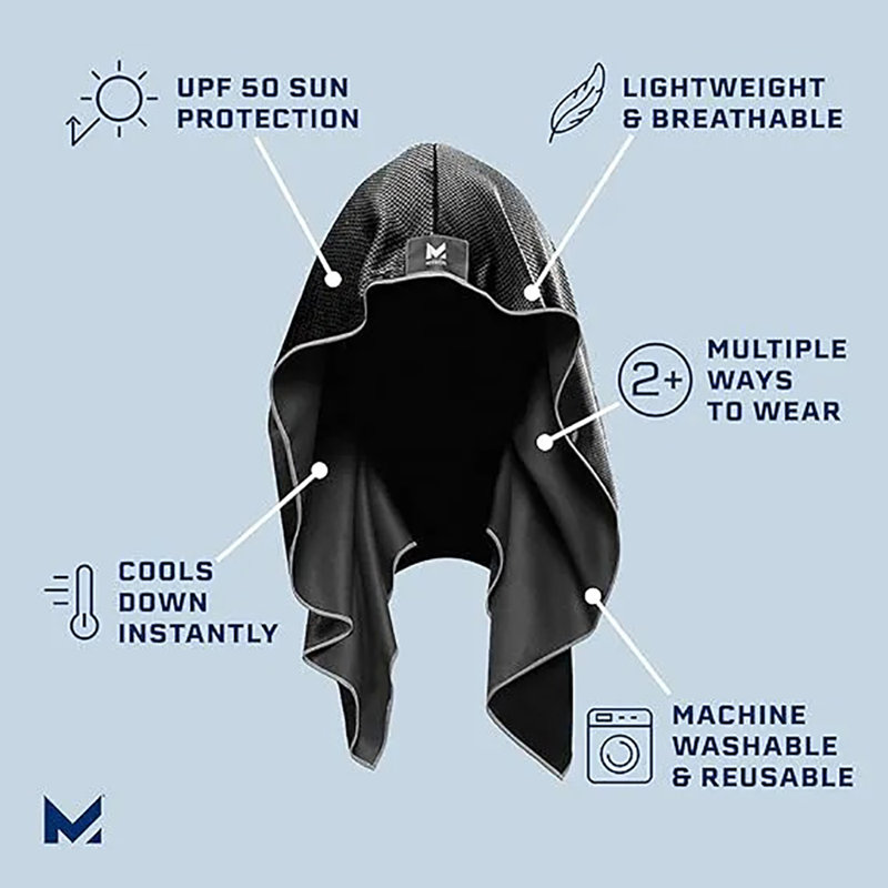 Hoodie Towel – Evaporative Cooling Towel With Upf 50 Sun Protection, Instantly Cools When Wet, Stays In Place For Sports, Fitness, Gym, Outdoor Activities