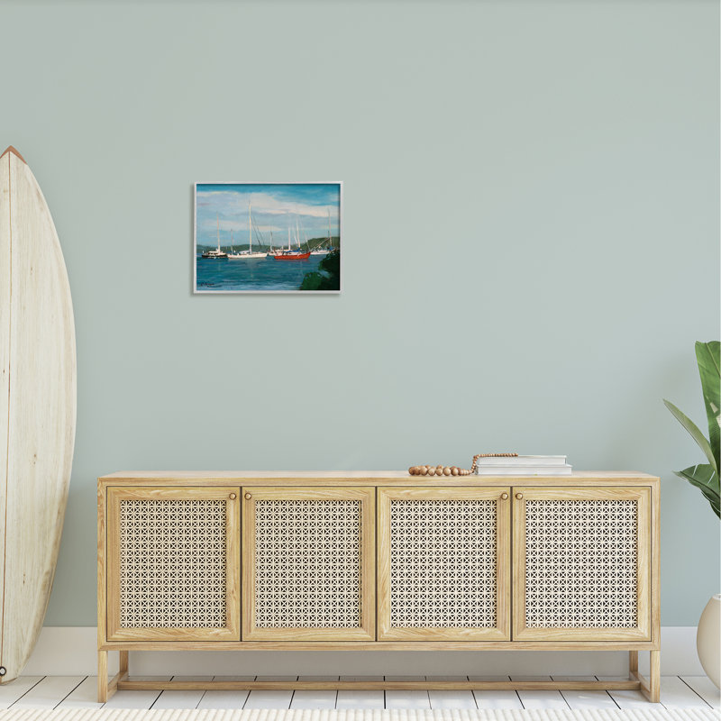 Voilier, flotte, océan, eau, distance, collines, giclée, ensemble d'art texturé par Stephen Calcasola, L 20 po x H 16 po