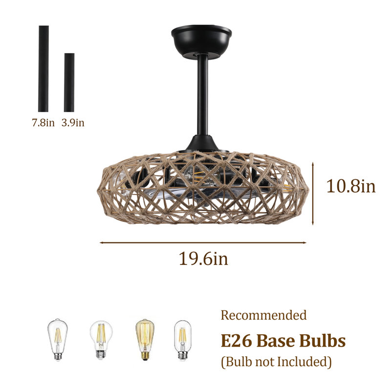 Ventilateur de plafond à cage classique de 19,68 po avec télécommande et ensemble d'éclairage inclus