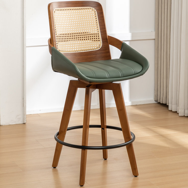 Darries Swivel 26" Counter Height Bar Stools With Cane Rattan Back