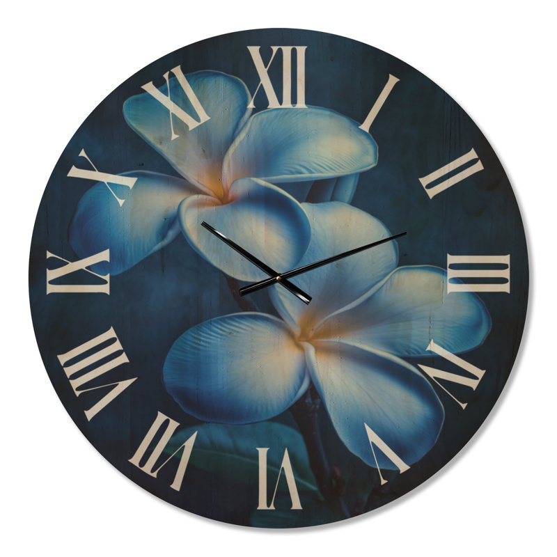Horloge murale surdimensionnée Wildflower - Indigo Island Bloom, imprimée sur bois, Oversized