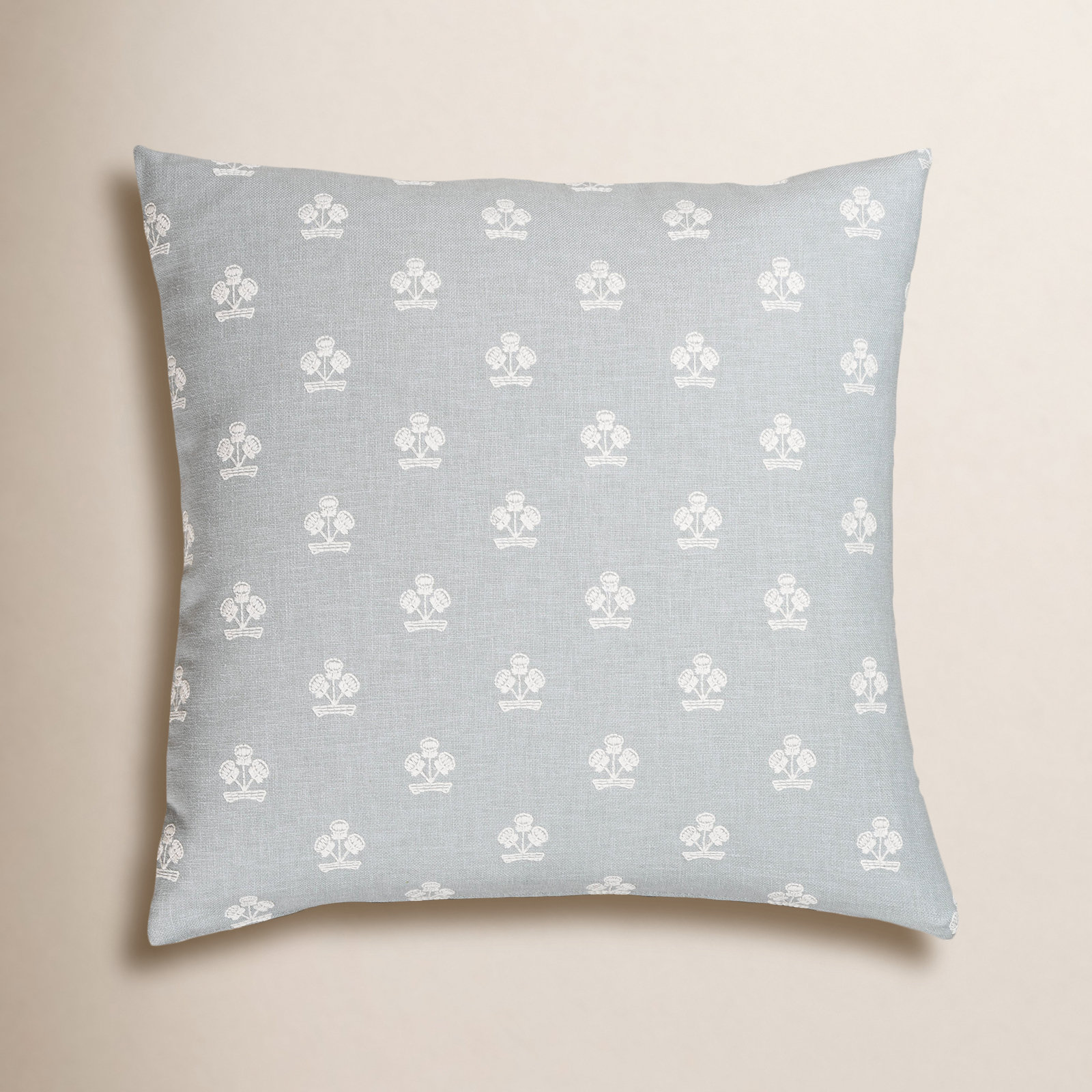 Hamachi Cotton Throw Pillow, Misty Blue Floral, Square 20", Feather