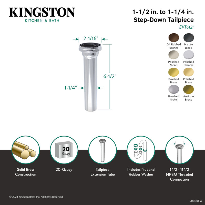 Kingston Brass Possibility 1-1/2" to 1-1/4" Step-Down Tailpiece, 6" Length, Oil Rubbed Bronze