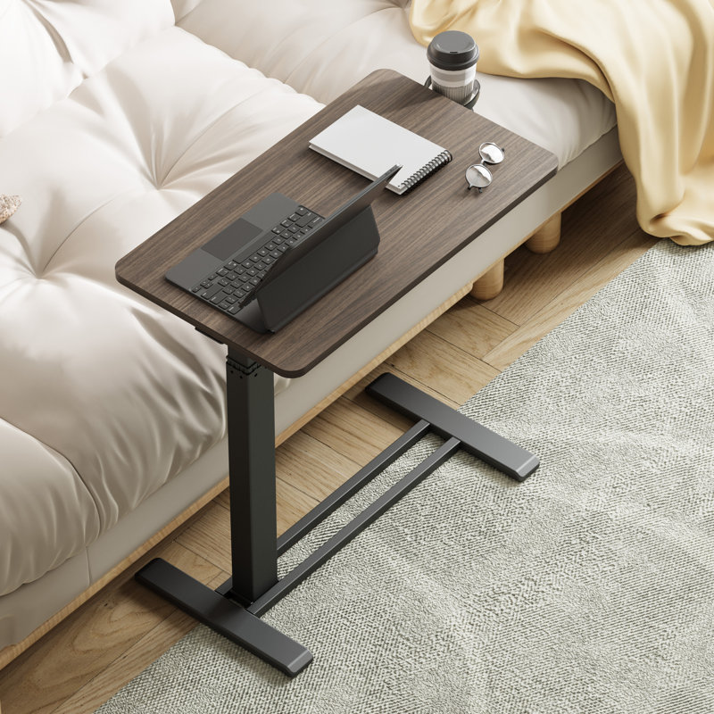 Kristee Adjustable and Movable Overbed Table with Hidden Casters, 40.5" H x 27.6" W x 15.7" D, Dark Walnut