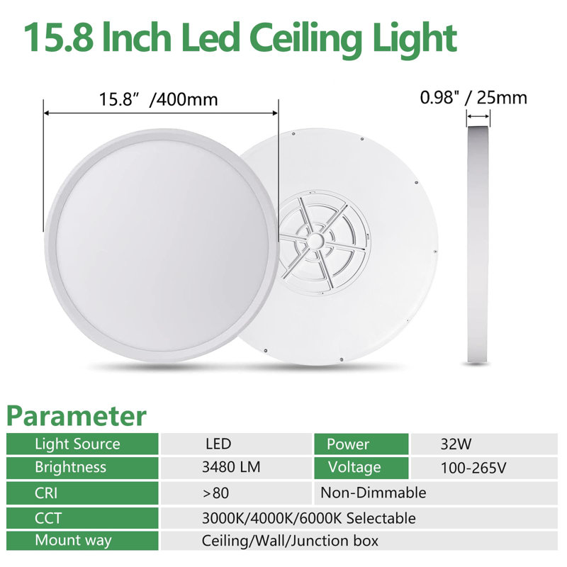 4-Pack 15.8" LED Flush Mount Light Ceiling Light, 32W