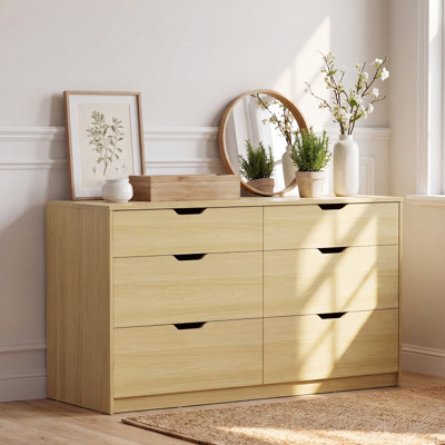 Commode à 6 tiroirs pour chambre, commode large et moderne avec 2 petits tiroirs supérieurs et 4 grands tiroirs, meuble de rangement en bois pour garde-robe, salon, couloir, chambre d'enfant, 120 cm de large, sans poignées