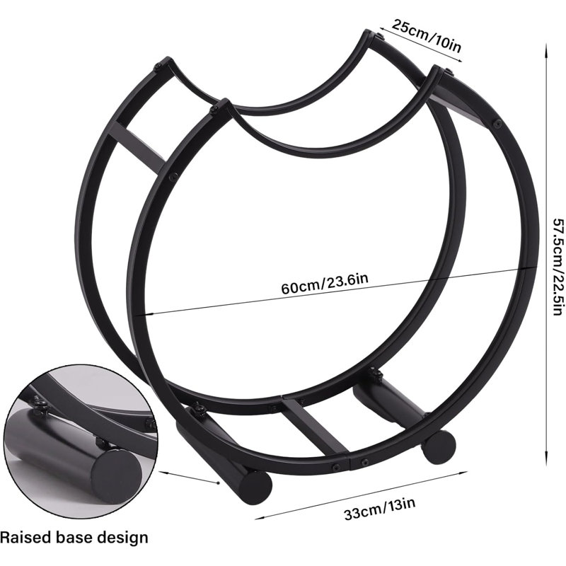 Support à bois de chauffage intérieur ou extérieur, support de rangement pour bûches incurvé de 23,6 po, support en bois compact en fer robuste, capacité de 66 lb