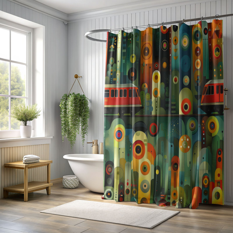 Rideau de douche Jazzy Train - Premium, H 74 po x l 71 po