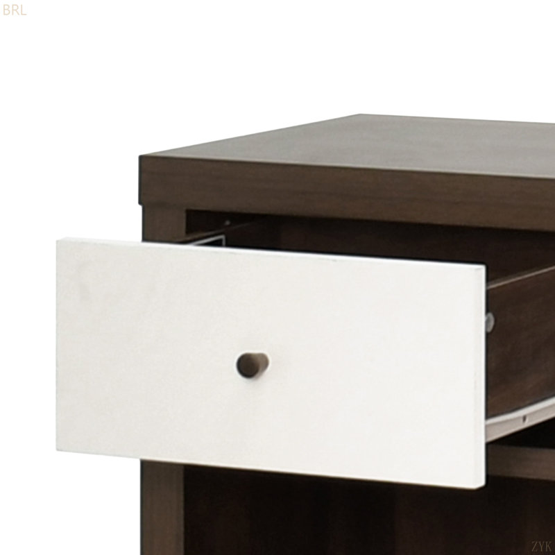 NIGHTSTAND WITH DRAWER AND SHELF, Walnut/White