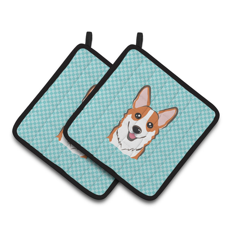 Cuisinier poignée corgi caroline trésors Checkerboard, Bleu / brun rouge