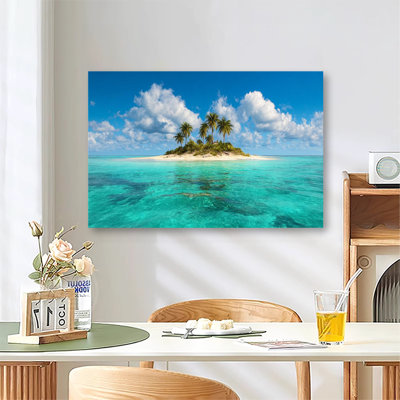 «Caribbean Paradise Turquoise Water Island Scene», reproduction d'art sur toile tendue avec grande galerie pour le salon et la chambre à coucher