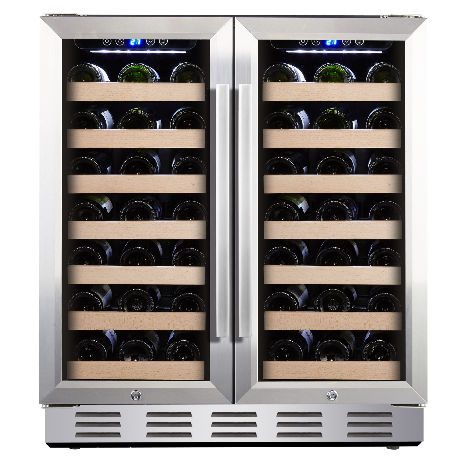 Kalamera Dual Zone 30.5'' Built-In 66 Bottle Wine Refrigerator with French Doors | Fridge.com