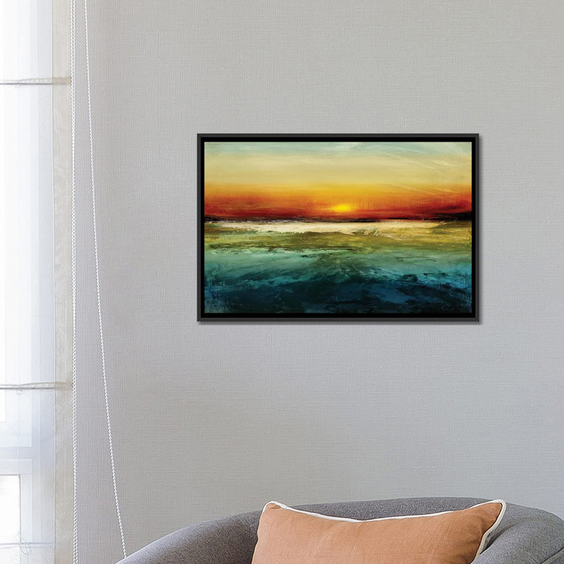 «Réglage du soleil», reproduction sur toile, H 18 po x l 26 po x P 1,5 po, Toile avec cadre noir, Pas de tapis