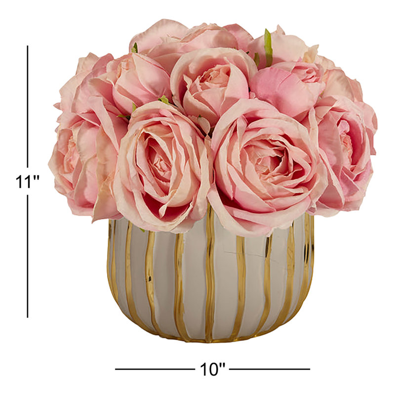 Silk Roses Arrangement in Vase, Pink