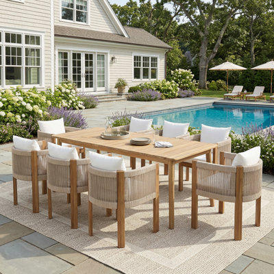 Ensemble de salle à manger d'extérieur en bois d'acacia Kade avec chaises coussinées hydrofuges