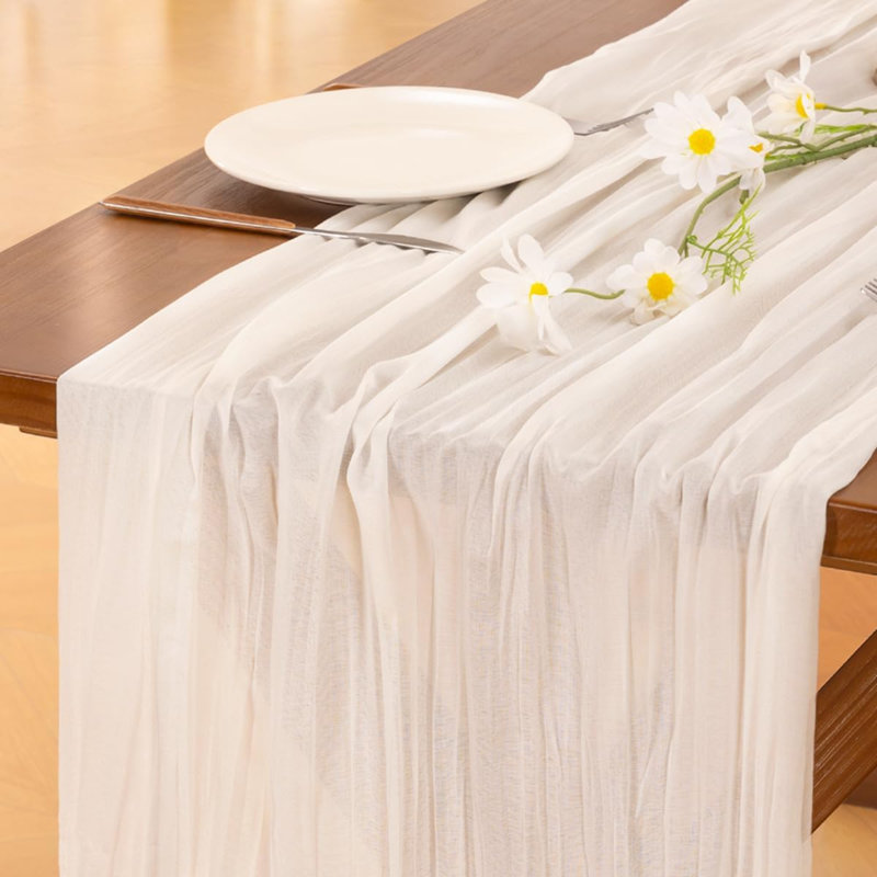 Chemin de table en étamine Cheesecloth Summer Boho Ivoire blanc 2 pièces de gaze rustique 10pi en tissu de fromage diaphane de style campagnard pour décorations de fête de naissance