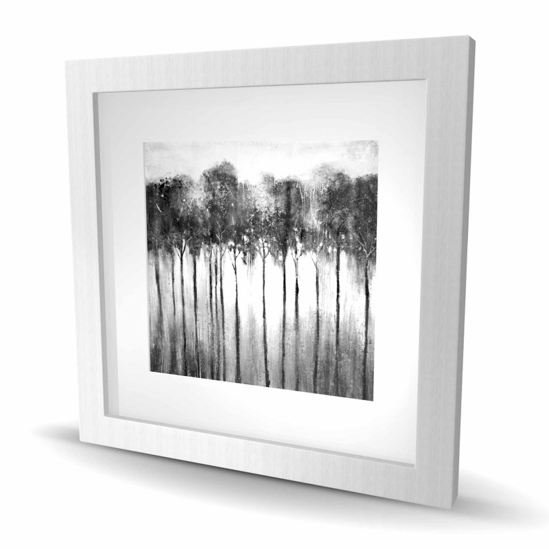 Abstract Forest Black and White - Gray Framed Matted Print
