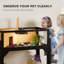 Enceinte de tortue en bois jaune avec tablette de rangement, fenêtres latérales en acrylique transparent pour la vue, dessus ouvrable et porte-lampe - rangement organisé, intérieur visible, fenêtres de vie confortables,