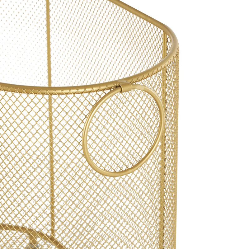 Metal Oval Mesh Wire Rolling Laundry Storage Basket With Ring Handles, Gold