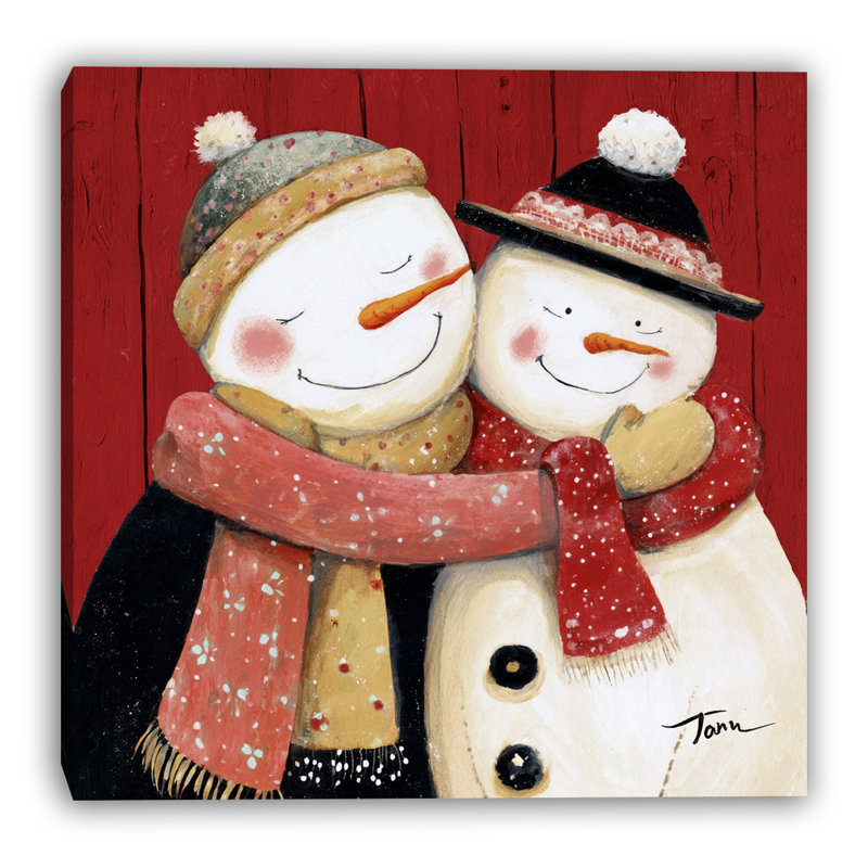 «Warm Winter Hugs Snowman Couple», art mural sur toile tendue, H 30 po x l 30 po
