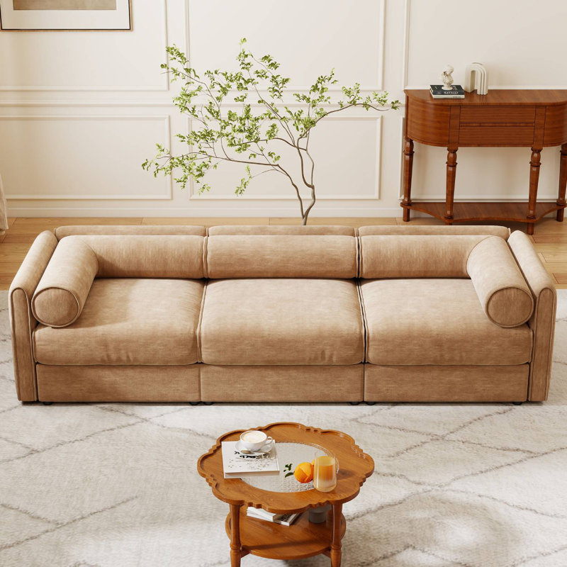 Canapé modulaire rembourré 109 po avec sièges de rangement 109 po, Chameau