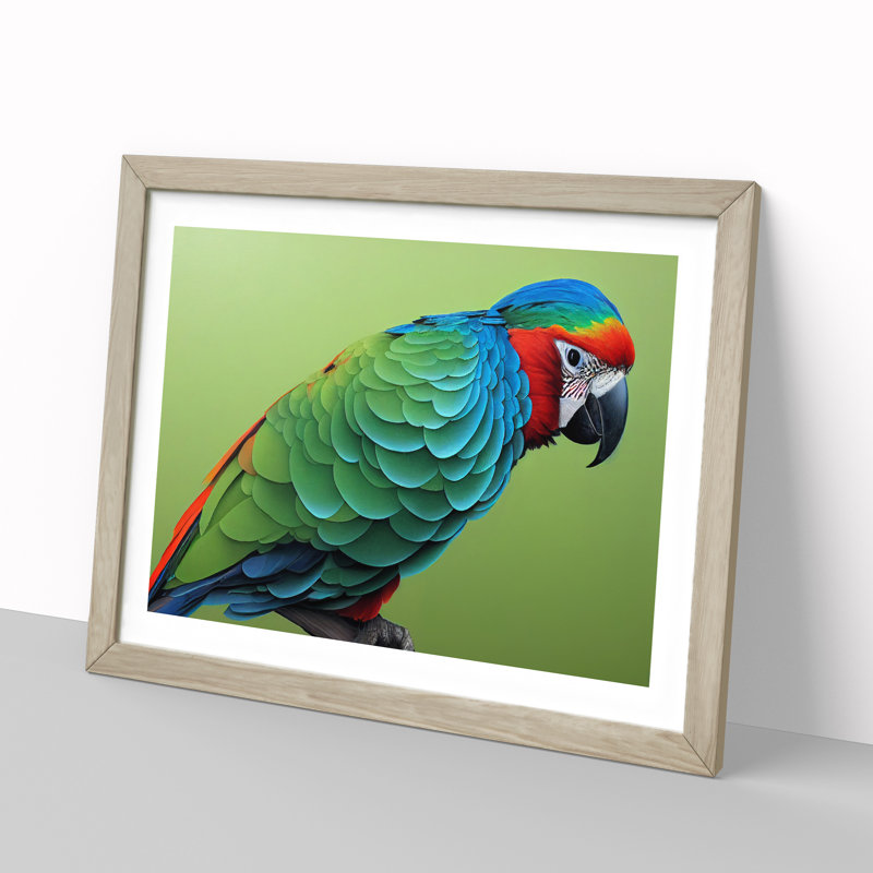 Colourful Parrot Vol.1 - Single Picture Frame Painting, Oak Framed, 34cm H x 46cm W x 2cm D
