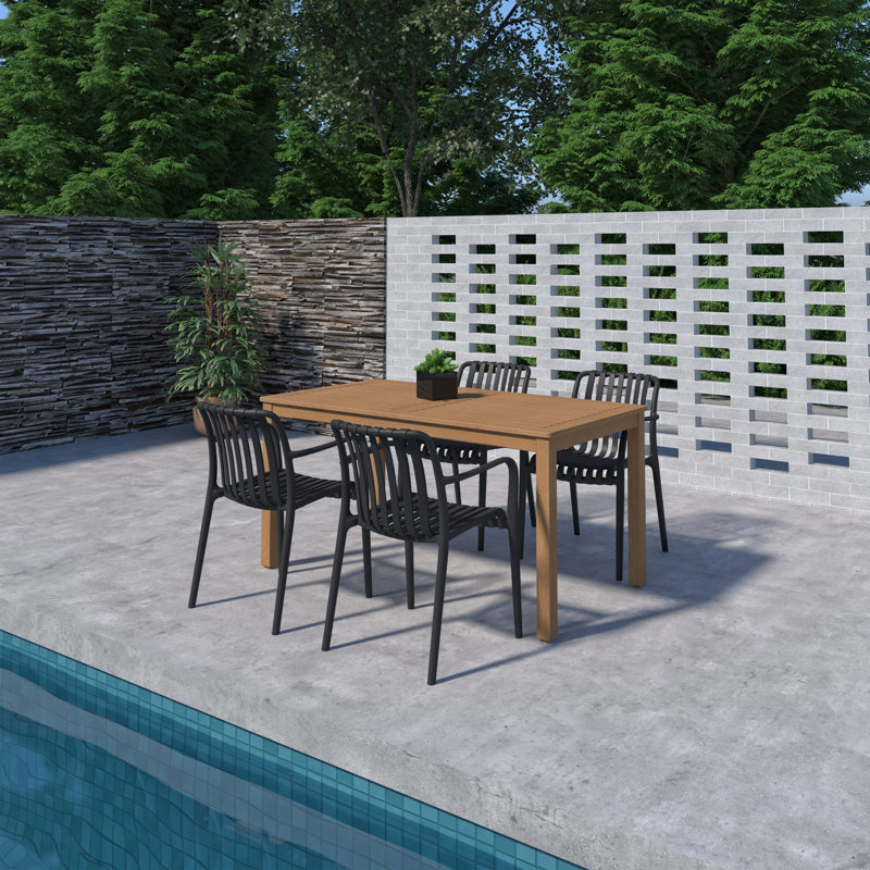 Amazonia Breian FSC Wood And And Resin Outdoor Patio Dining Set, Black, 4