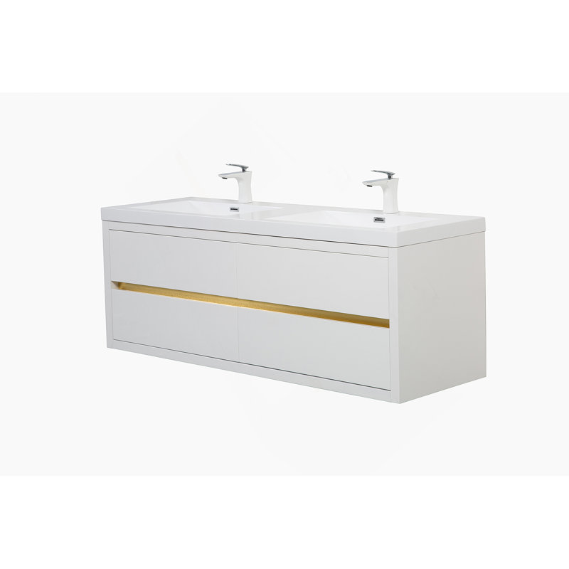 Meuble-lavabo mural avec lavabo, armoire de rangement flottante avec comptoir et tiroirs à fermeture en douceur, idéal pour l'organisation et la commodité de la salle de bain