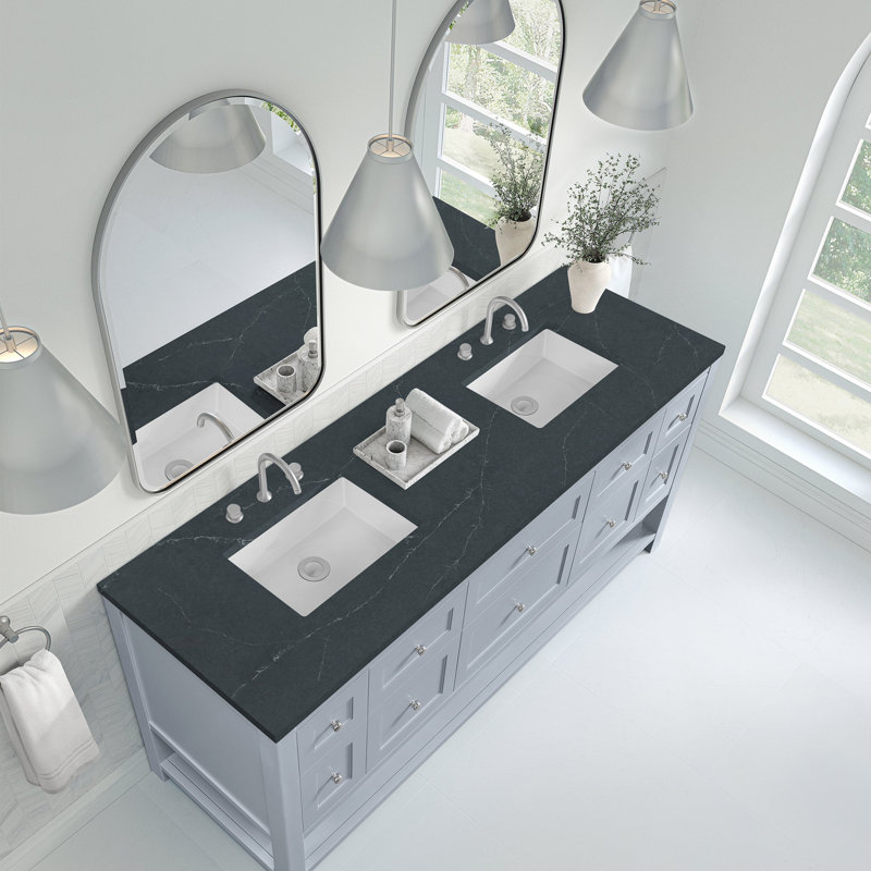 Breckenridge 72'' Double Bathroom Vanity with Top, Charcoal Soapstone, 8" Widespread, Serenity Blue