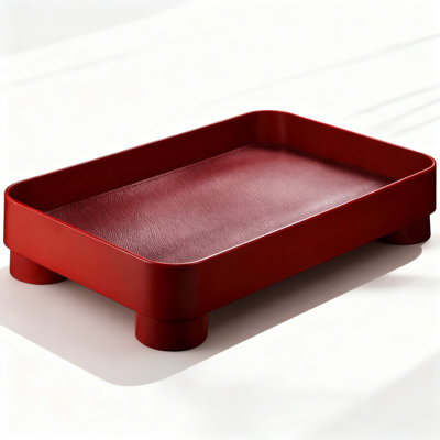Wine Red,European Vintage Style Square Tray With Raised Edge - Leather Multifunctional Organizer For Jewelry, Watches, Remote Controls, Bathroom Essentials, And Tabletop Decor