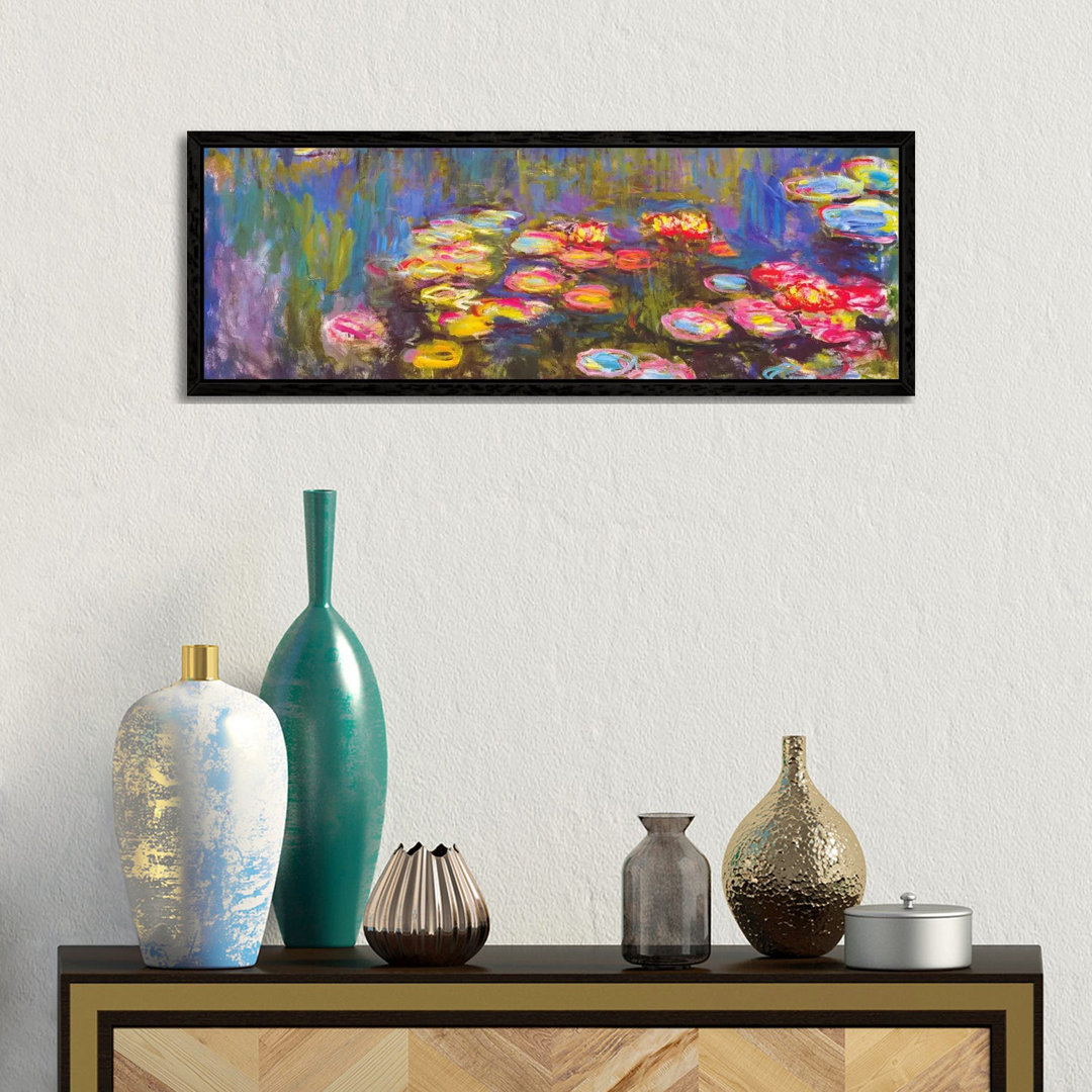 Water Lilies by Claude Monet - Floater Frame Panoramic Painting on Canvas