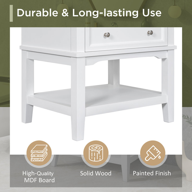 White Solid Wood Freestanding Bathroom Vanity with Ceramic Sink