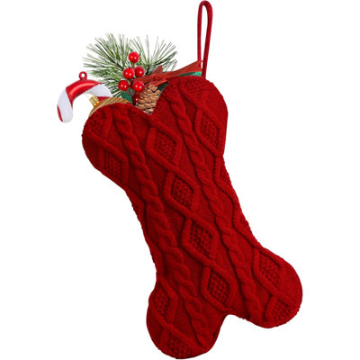 Bas de Noël pour chien, bas de Noël en forme d'os pour chiens, bas de Noël suspendus pour foyer pour animaux de compagnie, bas de Noël en tricot tricoté (os, rouge classique)