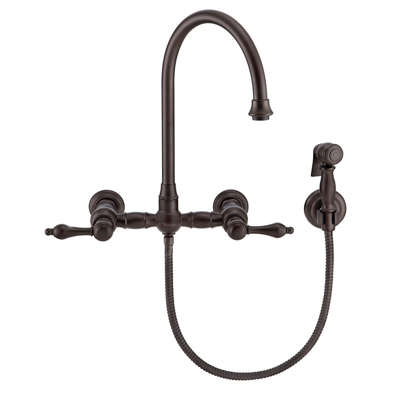 Whitehaus Collection Wall Mount Faucet with Gooseneck Swivel Spout and Solid Brass Side Spray, Oil Rubbed Bronze