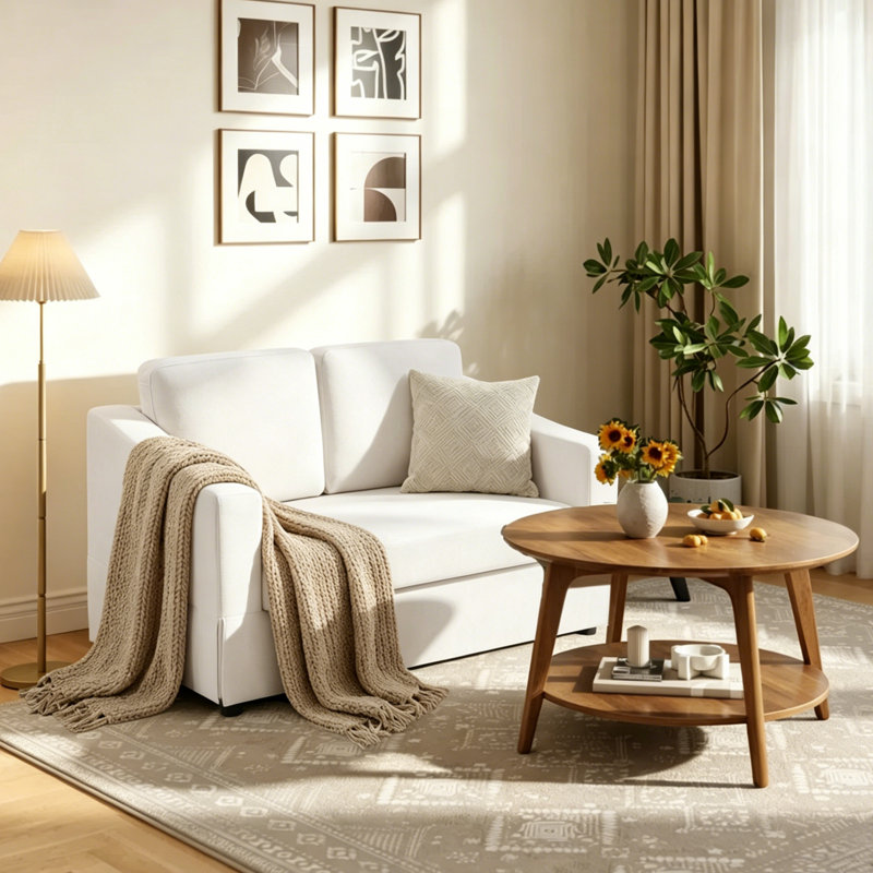 Roddickton 57.08" W Contemporary Skin-Friendly Chenille 2-Seat Couch, Loveseat Sofa For Living Room, White Chenille