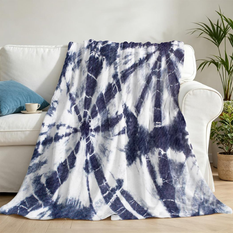 Jeté en flanelle transparente ultra douce, imprimé abstrait Batik Tie Dye, Throw 50" x 60"