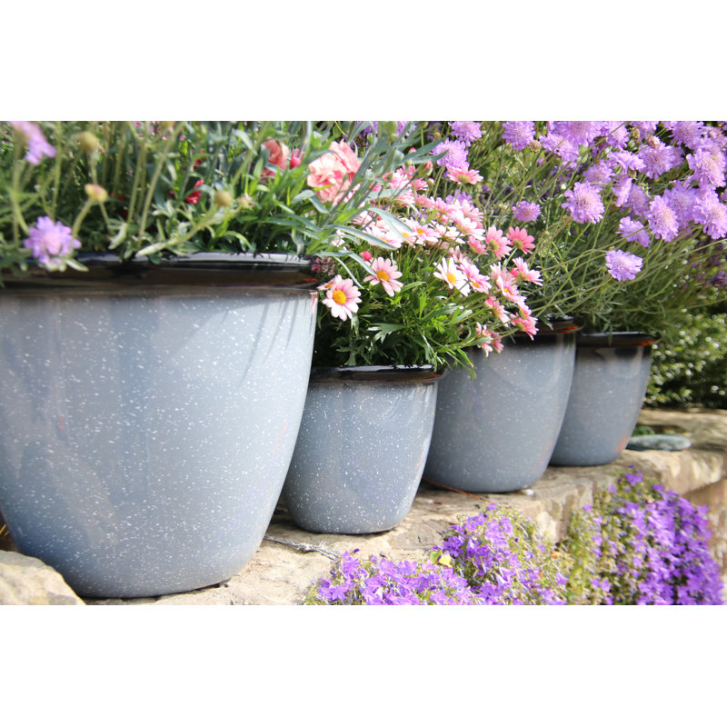 Sundhya Pot Planter, Grey Speckled/Black Gloss, 13cm H x 16cm W x 16cm D