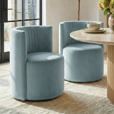 Velvet Upholstered Rolling Dining Chairs with Wheels