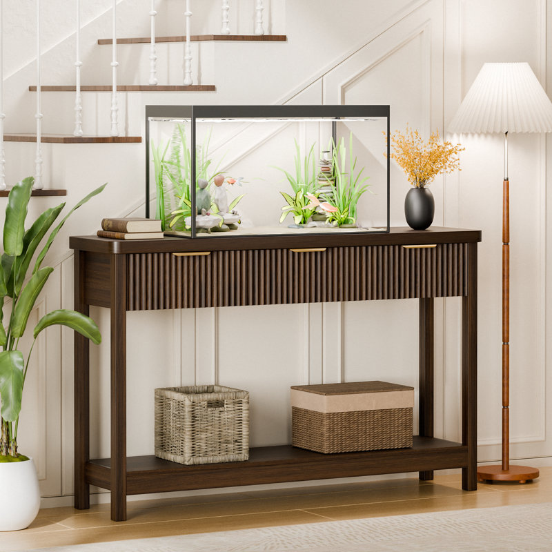 51-Inch Modern Water Ripple Console Table With 3 Wooden Drawers, Slim Entryway & Behind Sofa Table For Living Room, Hallway & Foyer, Farmhouse Accent