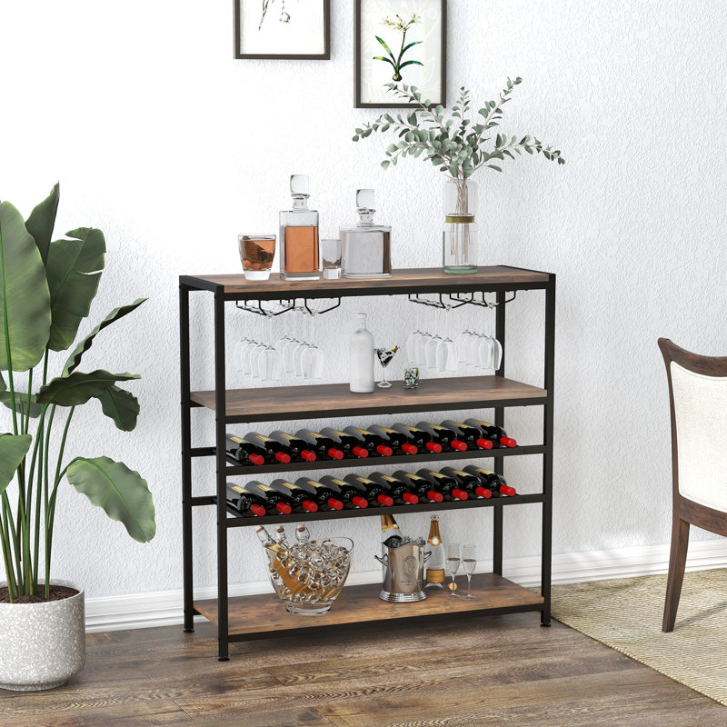 Shymier Floor Wine Bottle & Glass Rack in Brown