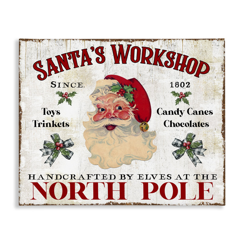 «North Pole Santa's Workshop», art mural sur toile par Creatif Belle, H 16 po x l 16 po