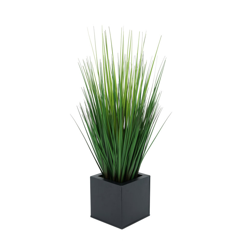 27'' Faux Reed Grass in Metal Pot, Black
