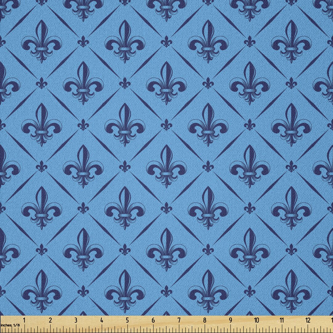 Stoff als Meterware, Diagonal-Linien, Fleur De Lis, Blau Dunkelblau