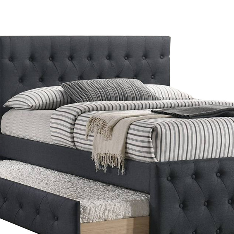 Lit plateforme tapissier rembourré, Double, Gris charbon