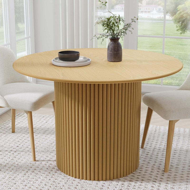 Solid Wood Dining Table Round Pedestal Kitchen Table, 30”H x 46”L x 46”W, Walnut