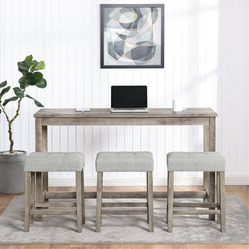 Bar Table Set With Power Outlet, Bar Table And Chairs Set, 4 Piece Dining Table Set, Industrial Breakfast Table Set, For Living Room, Dining Room, Game Room