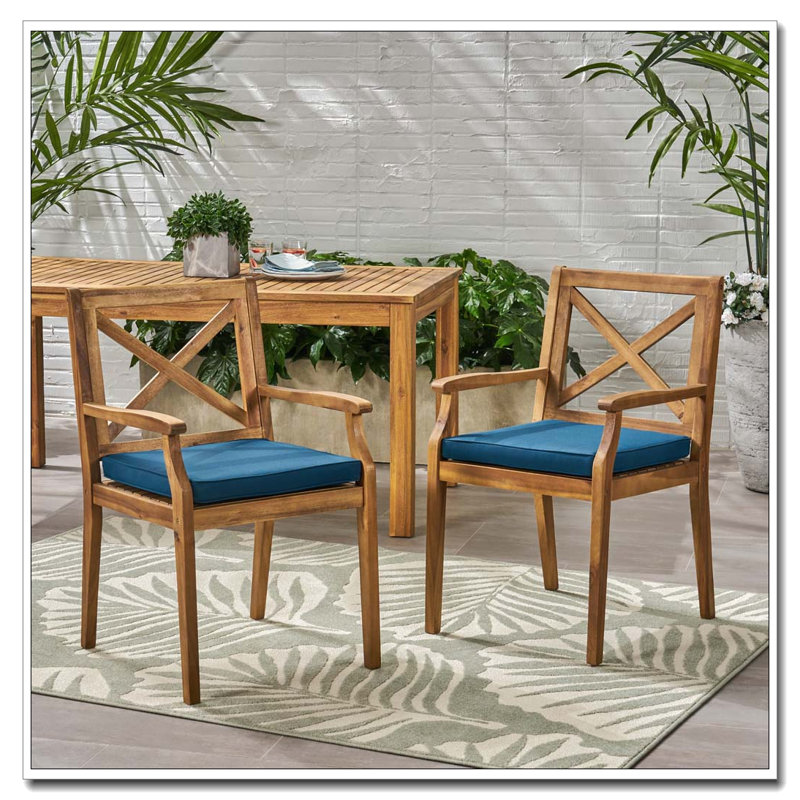 Outdoor Acacia Wood Patio Armchair,for Backyard, Poolside, Garden, Blue