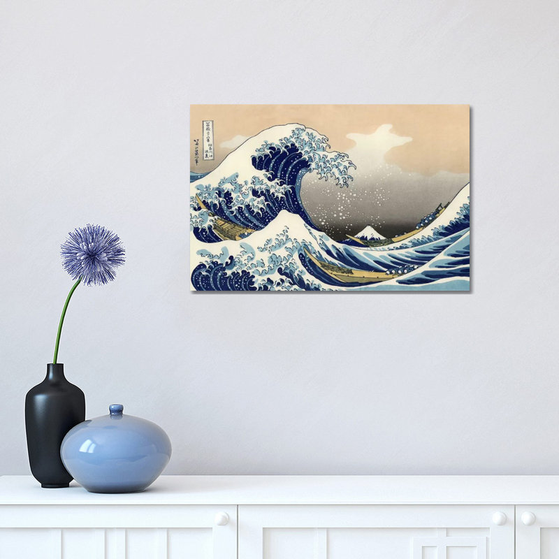 The Great Wave At Kanagawa, 1829 by Katsushika Hokusai - Wrapped Canvas Painting, 30.48 cm H x 45.72 cm W, No Frame